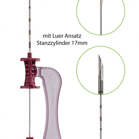 Abbildung der Biopsiekanüle mit Nahaufnahme des Stanzzylinders